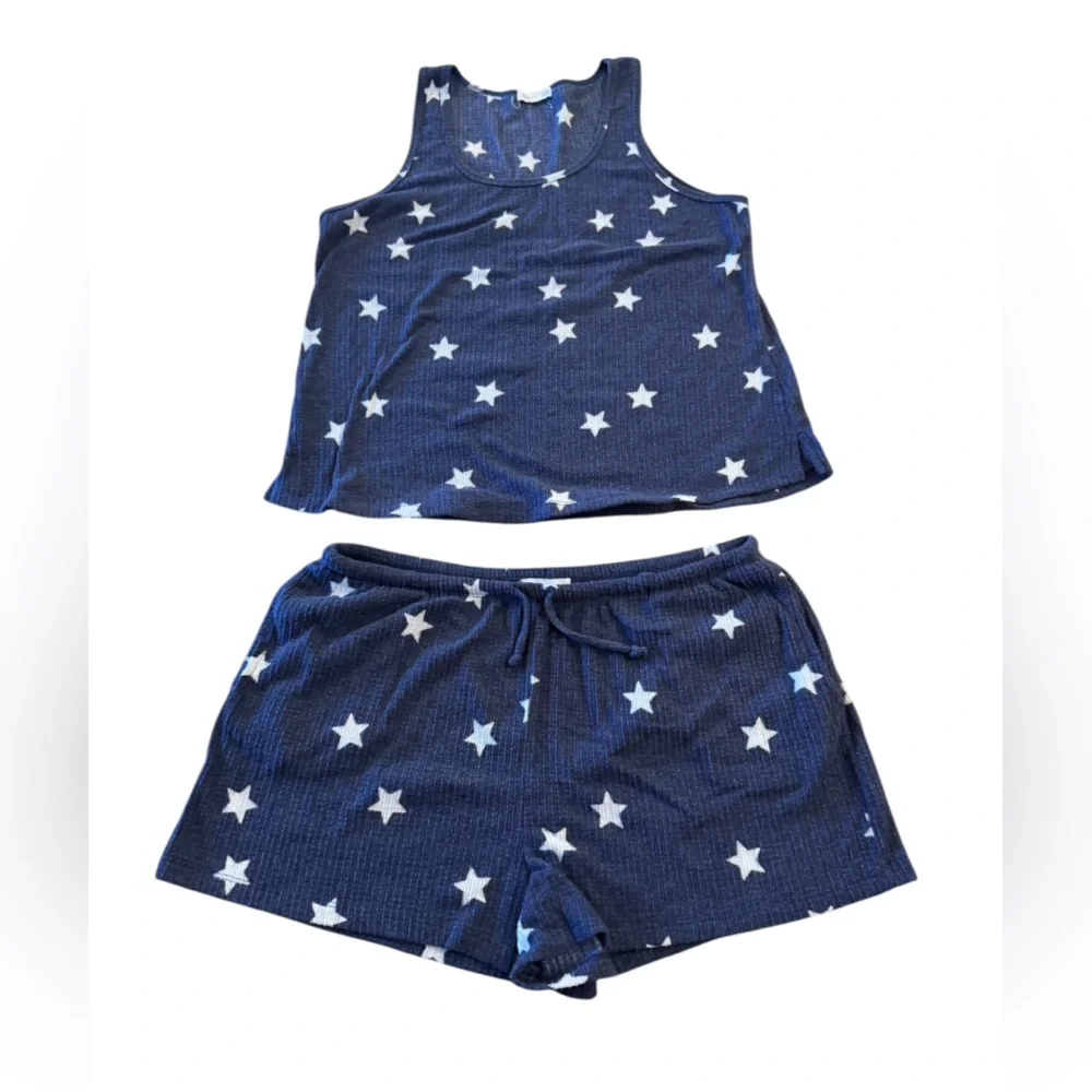 Socialite Blue and White Star Print Pajama Set Size XL Shorts & Sleeveless Top - Picture 13 of 16